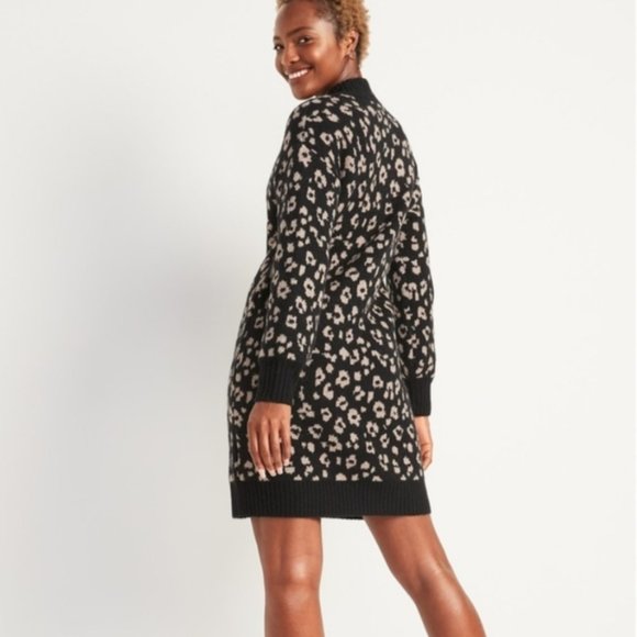 NWT Leopard-Print Mock-Neck Sweater Shift Dress - Picture 4 of 7